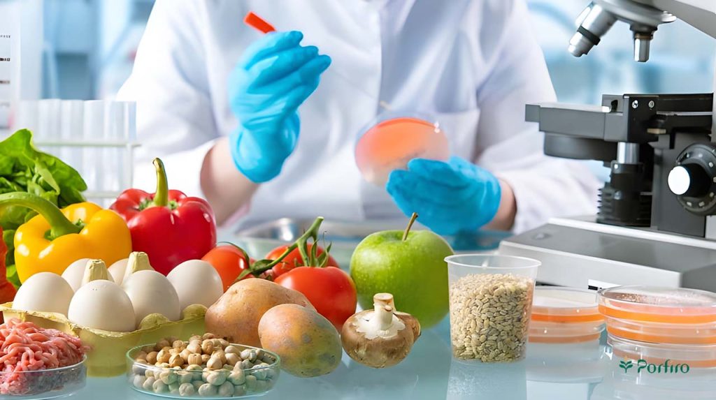 مواد غذایی مختلف در محیط آزمایشگاهی توسط تکنسین تکنولوژی غذایی در حال آزمایش شدن هستند