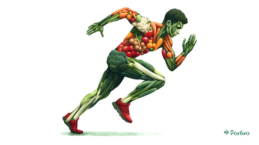 Graphic male body made using different types of vegetables