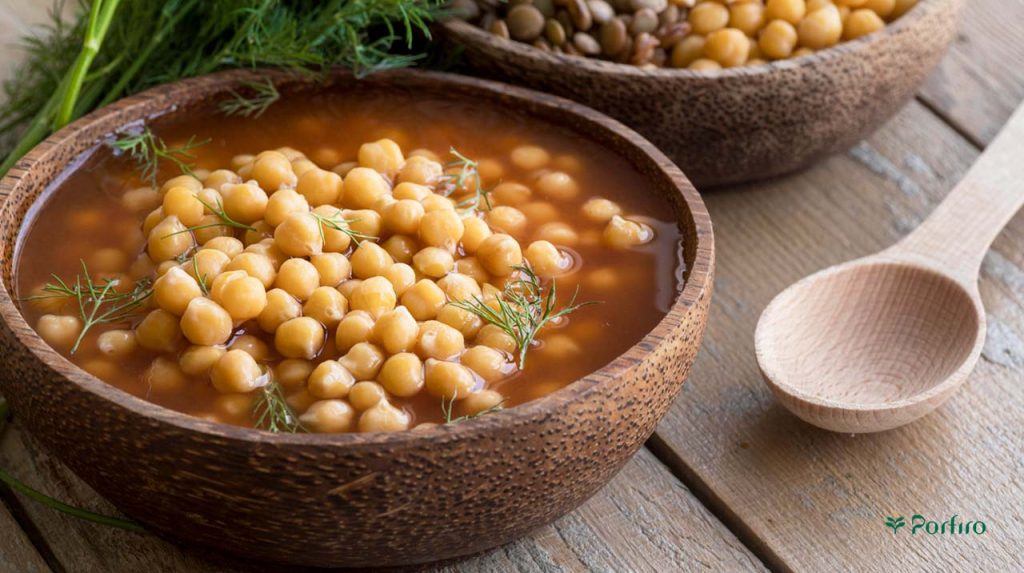 Chickpea meal in a wooden bowl