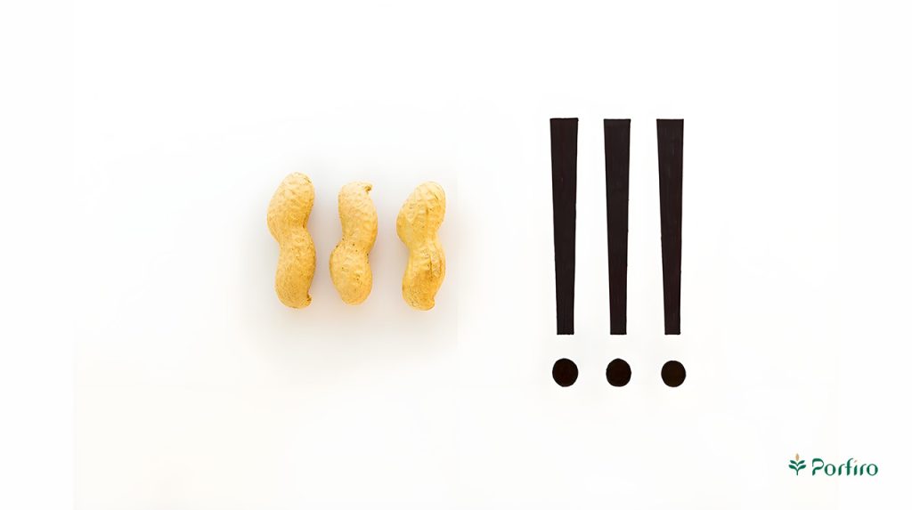 Three peanuts with three exclamation marks next to them in the article "Allergy and the Allergic Importance of Peanuts"