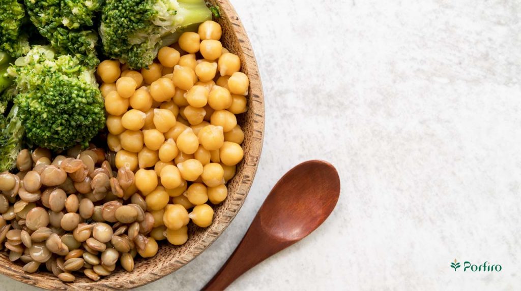 Broccoli, chickpeas, and lentils all together in one dish