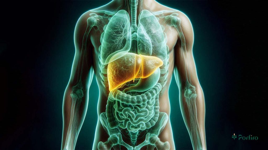 Anatomy of the body with the liver's specific location