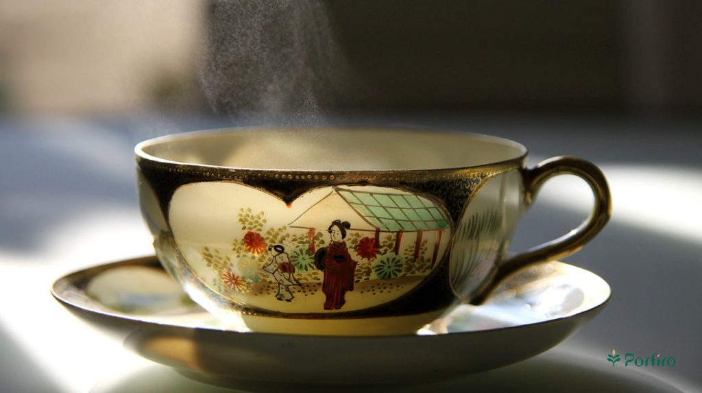 A cup of tea with an old Chinese pattern