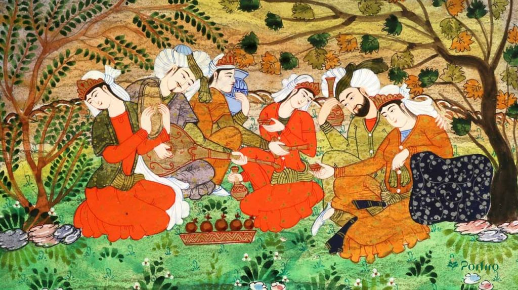 نقاشی مینیاتور از ایرانیان در دل طبیعت
