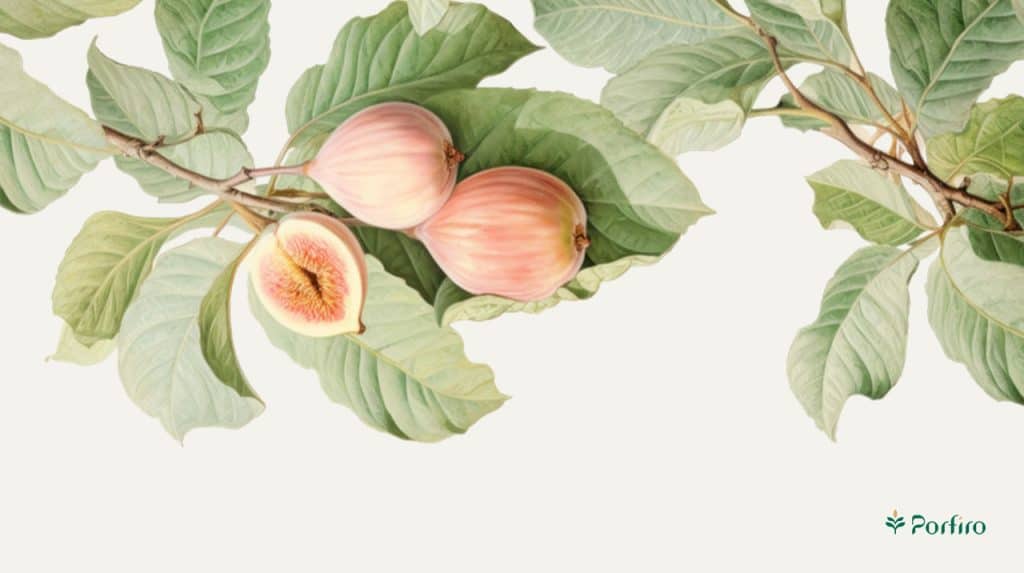 Drawing of a fig branch with its leaves and fruits