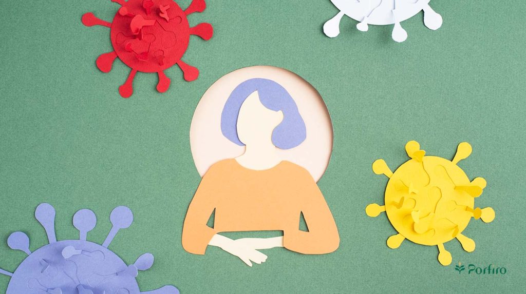 Vector of bacteria and viruses around a woman