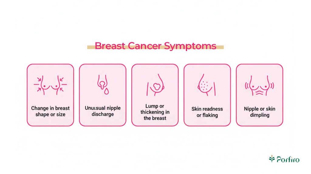 Breast Cancer Symptoms Infographic for the article Diet and Breast Cancer: 10 Causes and 12 Foods That Help Reduce the Risk by Porfiro Blog