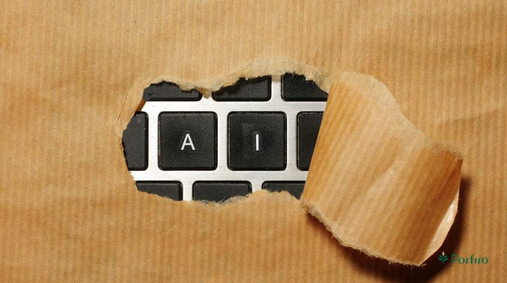 A computer keyboard covered with greaseproof paper and open only on the letters A and I next to each other for the article Artificial Intelligence in Mental Health: How It Improves Care