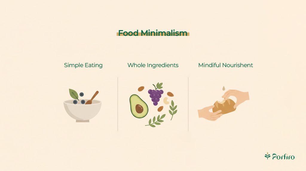 Food minimalism infographic for the article Minimalist Lifestyle: How Can Simplicity Help Reduce Stress?